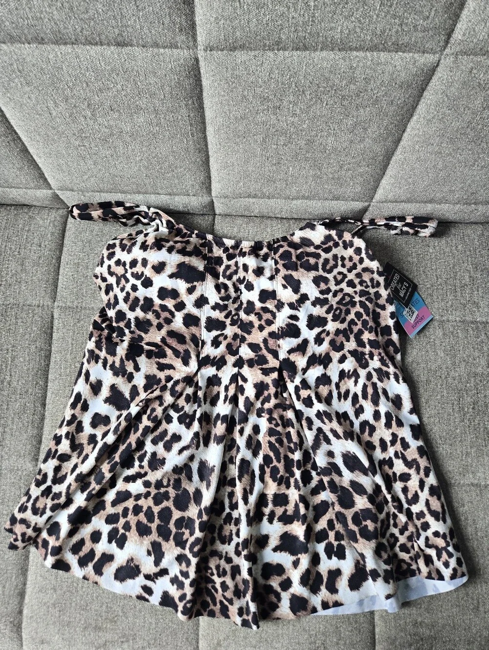 Swim Solutions | Leopard Printed Pleat-Front Tankini Top Tan Beige Size 10